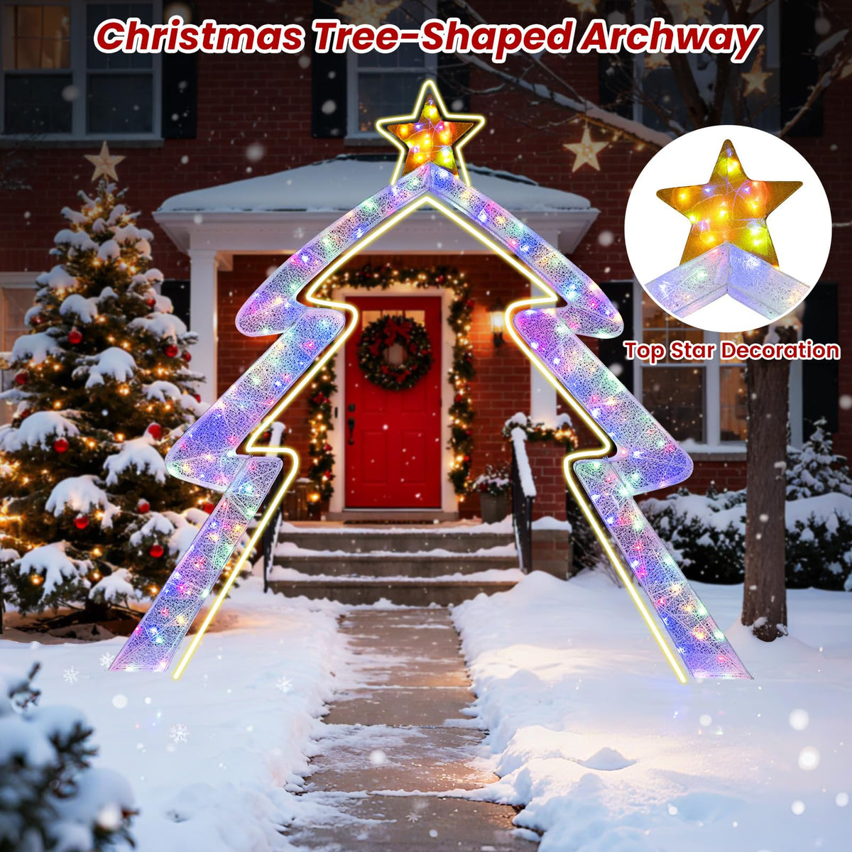 269cm Christmas Tree-shaped Archway with Top Star and Adjustable LED Lights