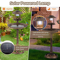 Outdoor Solar Lighted Bird Bath 3-in-1 Pedestal Bird Feeder Decor for Garden