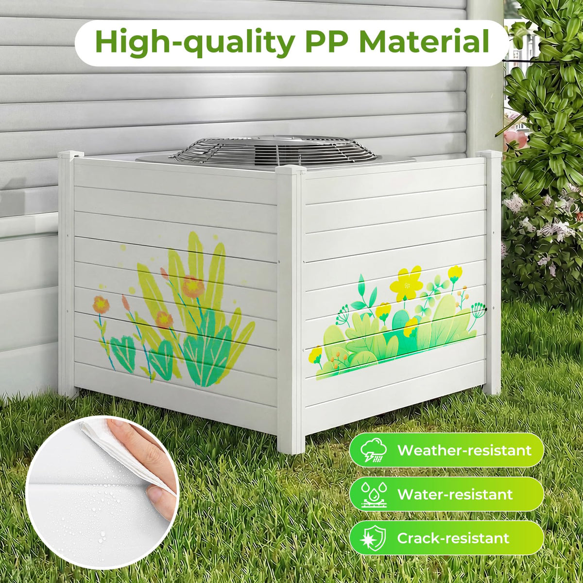 122 x 95 cm Air Conditioner Fence 2 Panels with Metal Stakes No Dig Enclosure