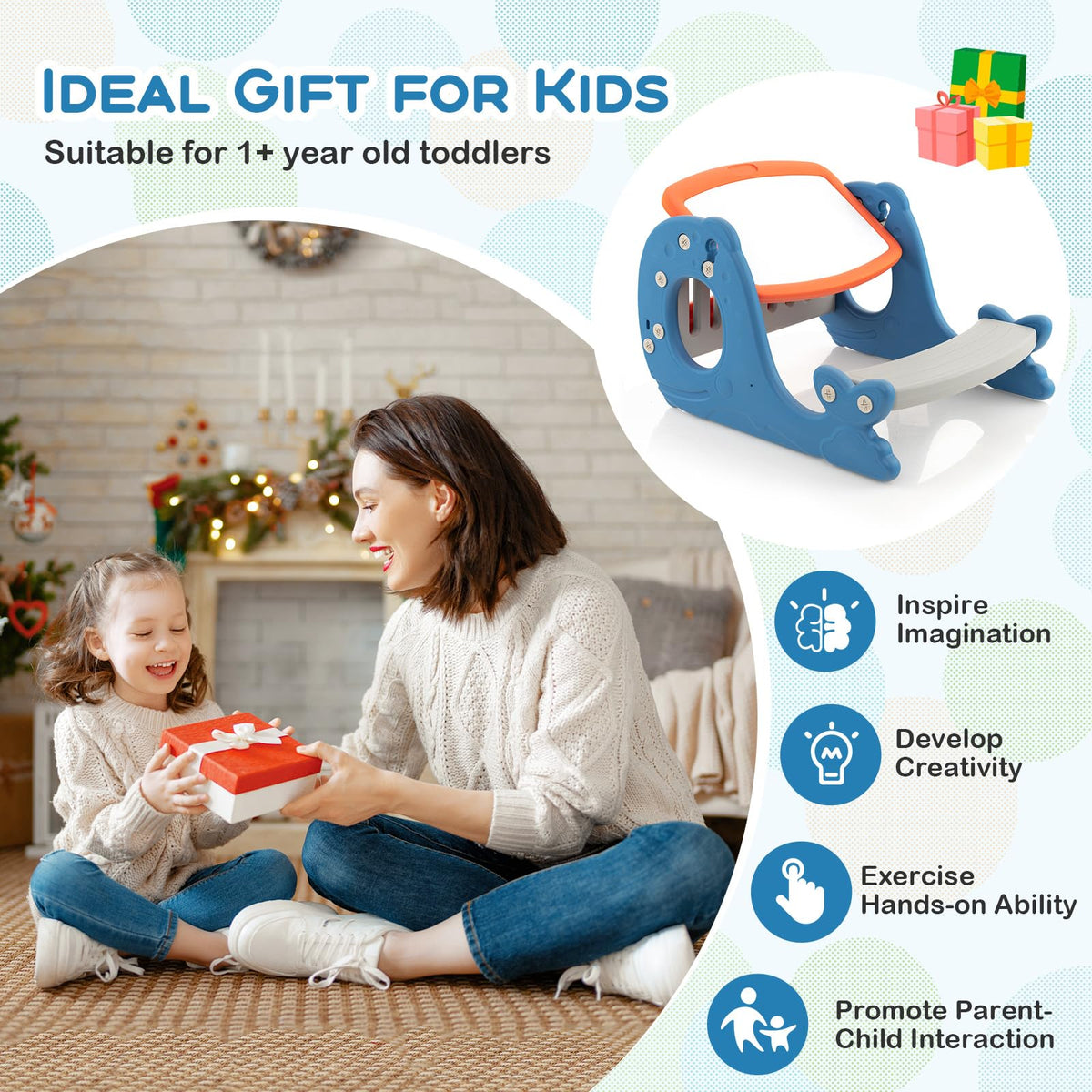 Convertible Kids Activity Table Set with Whiteboard for Kids
