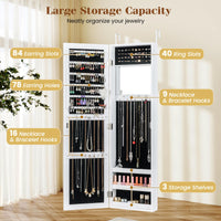 Wall/Door Mounted Jewelry Armoire with Storage Shelves and 2 Hanging Hook