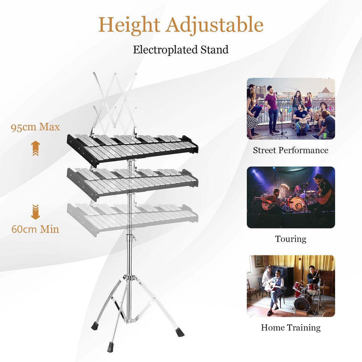 30 Notes Glockenspiel Bell Kit with Height Adjustable Stand