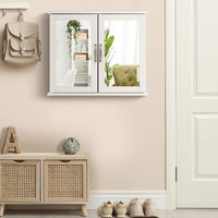 Mirrored Bathroom Wall Cabinet with Double Mirrored Doors and Two Shelves