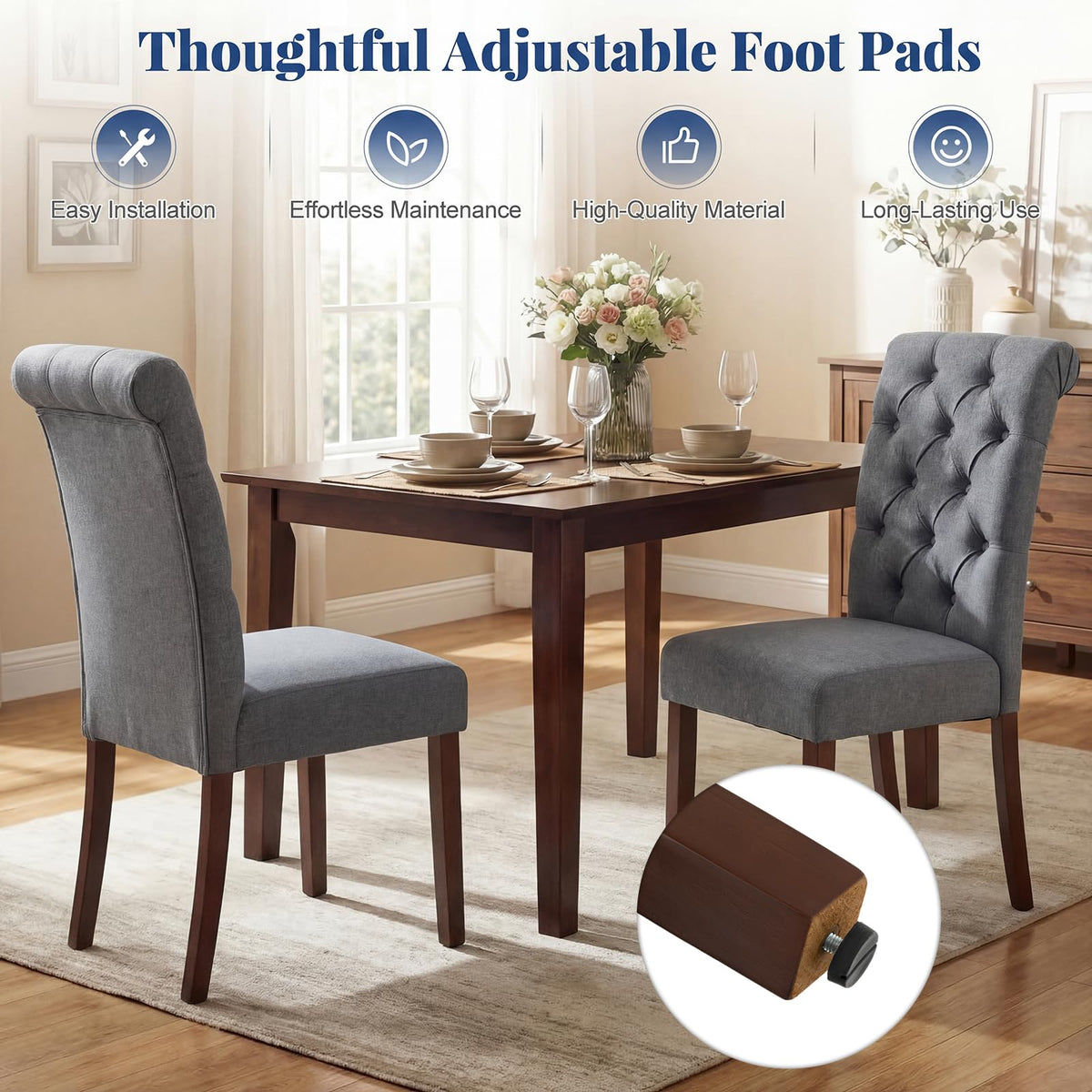 Giantex Upholstered Dining Chairs Set of 2, Modern Button Tufted Chairs