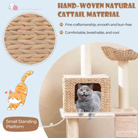 122cm Cattail Cat Tower w/Sisal Scratching Posts, Condo, Basket Bed