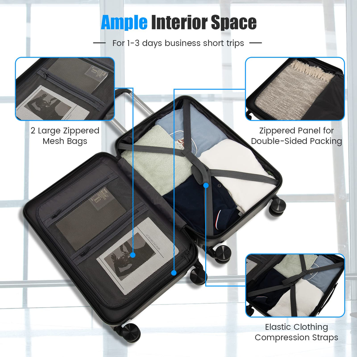 Lightweight PC Hardside Suitcase w/Double TSA Lock