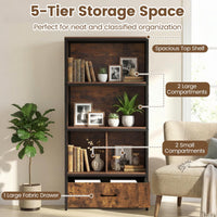 Industrial Freestanding Bookcase with 4 Storage Compartments and Large Fabric Drawer for Study