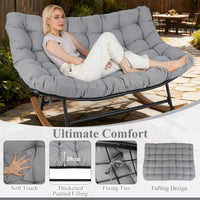 150 cm Double Papasan Rocking Chair with Thick Cushion for 2