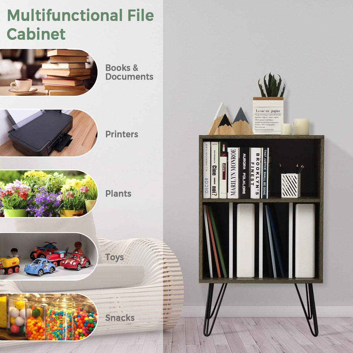 Giantex File Cabinet, Split Storage Space, Display Bookshelf, Record Storage Cabinet