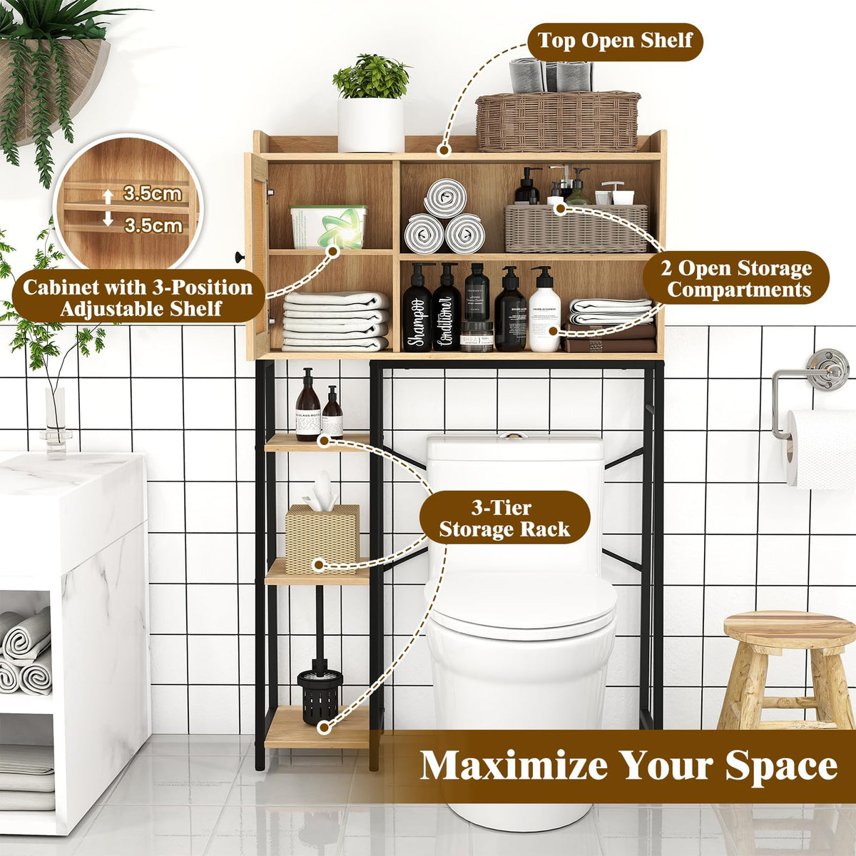 Over The Toilet Storage Cabinet Space-saving Bathroom Toilet Organizer