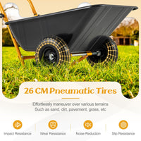 80L Heavy-Duty Foldable Garden Dual-Wheel Wheelbarrow 150 KG Load Capacity