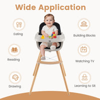 3 in 1 Wooden Convertible Baby High Chair with Removable Tray