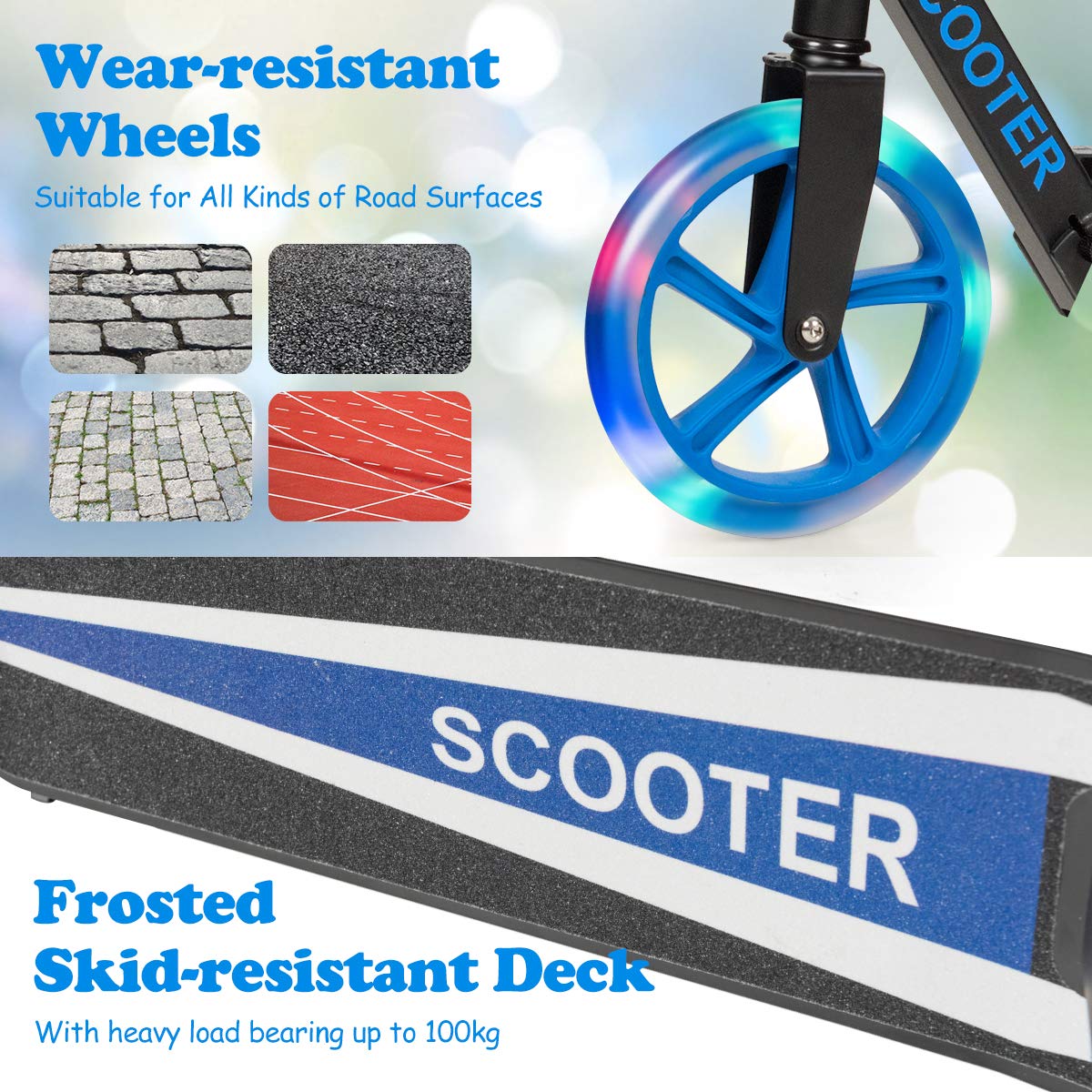 Folding Kick Push Scooter with Flashing LED Wheels