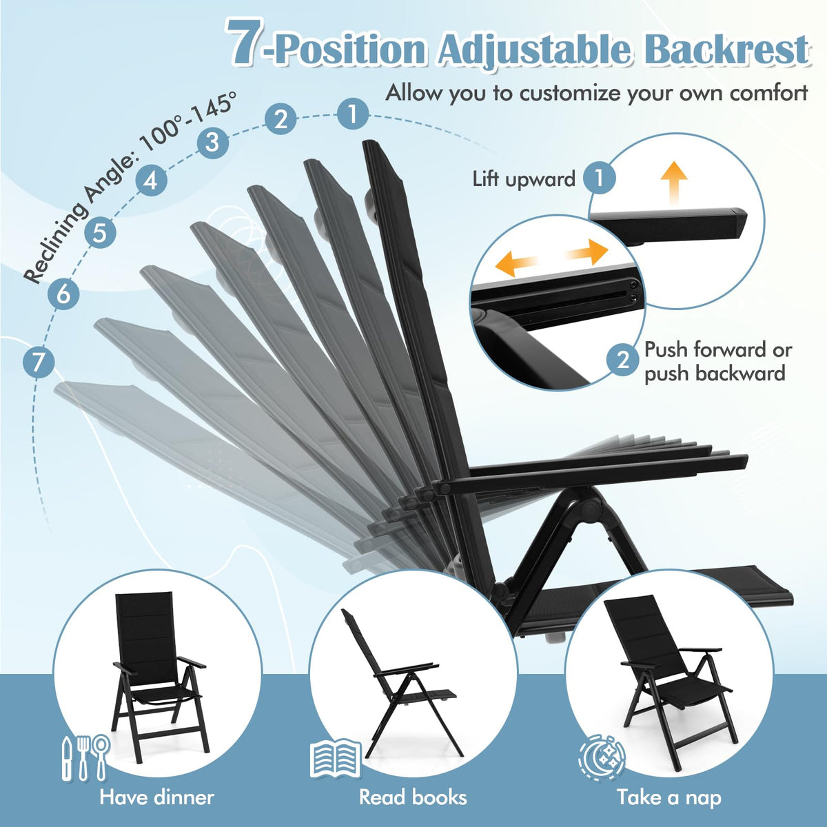 Patio Folding Chair Set with Soft Padded Seat for Porch Pool Backyard Camping