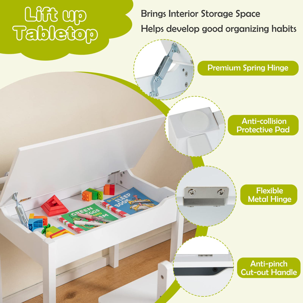 Kids Table and Chairs Set, Activity Desk and Chair for Children w/Paper Roll Holder & 2 Markers