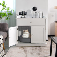 Cat Litter Box Enclosure, Hidden Cat Washroom Furniture W/Drawer & 2 Doors