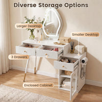Giantex Vanity Desk with Mirror, Modern Dressing Table with 3 Light Colors & Adjustable Brightness