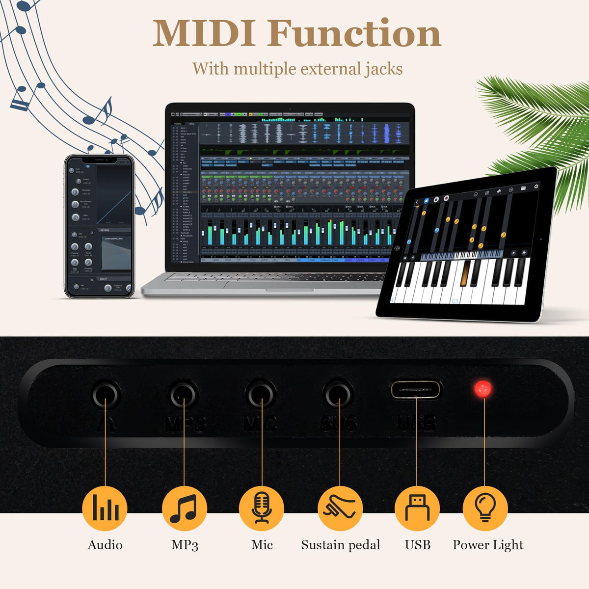 88-Key Foldable Digital Piano with MIDI & Wireless BT & Bag