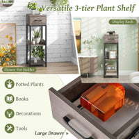 3 Tier Indoor Tall Plant Stand, Metal Plant Table with Drawer, Anti-Tipping Devices