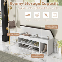 Shoe Bench with 3 Open Shelves and 1 Closed Shelf for Living Room