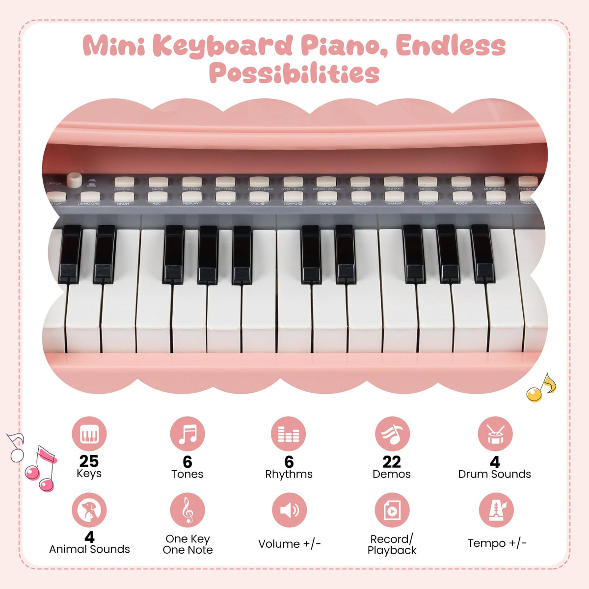 Mini Keyboard Piano for Kids 25 Keys Electric Piano with Stool Music Stand and Microphone