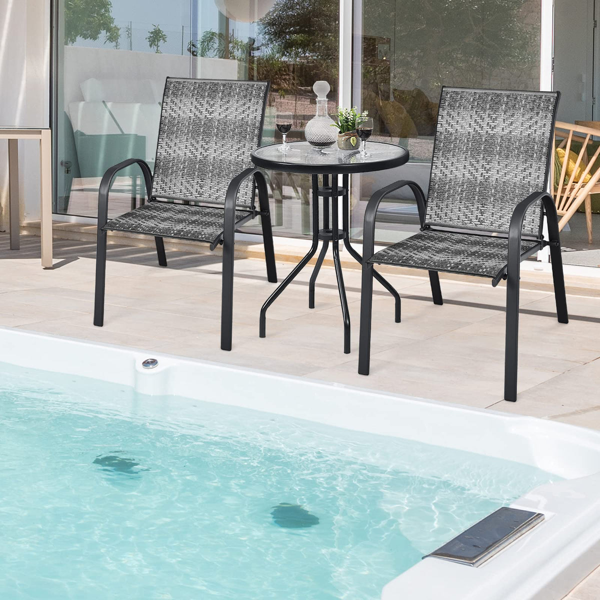 Set of 6 Outdoor PE Wicker Stackable Chairs for Garden & Yard & Deck & Lawn