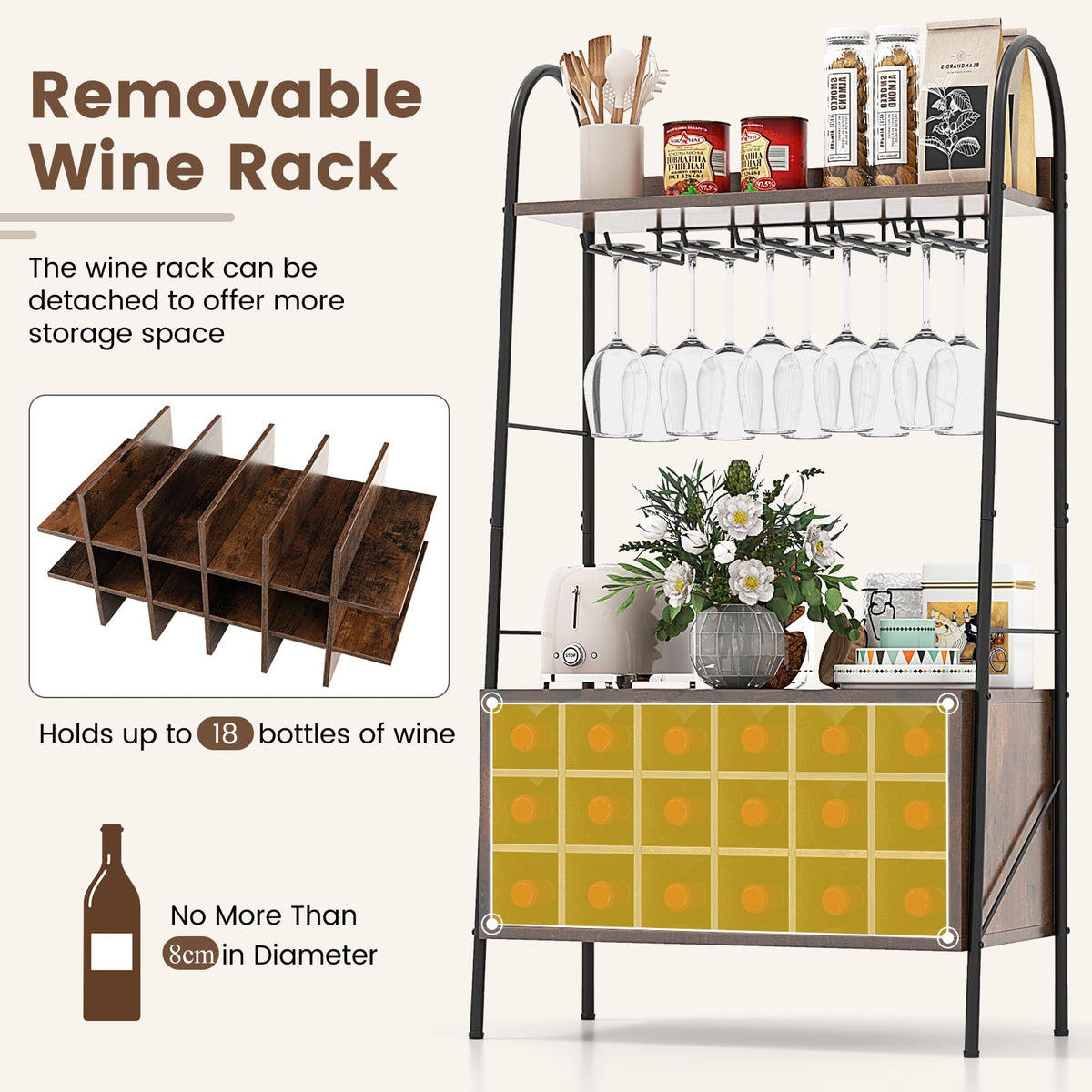 Giantex Freestanding Wine Bar Cabinet w/Detachable Wine Rack & 5 Rows of Stemware Holder