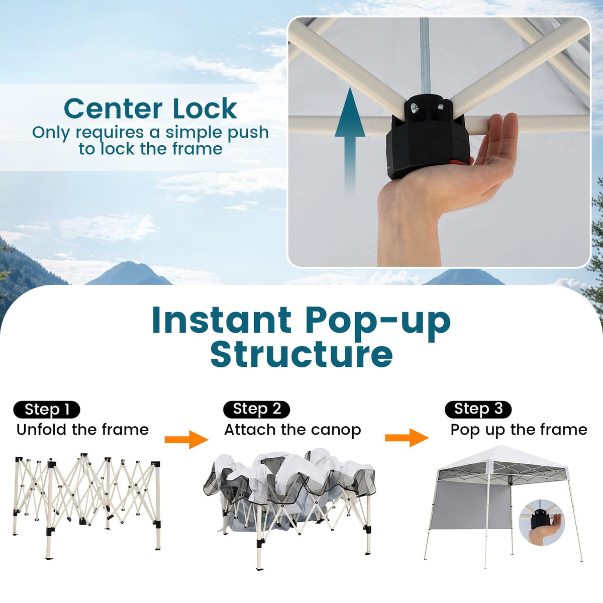 2.1 x 2.1 M Pop-Up Canopy Tent with 1 Push Center Lock for Sports Picnic Camping