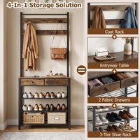 4-In-1 Hall Tree with Console Table and Shoe Rack