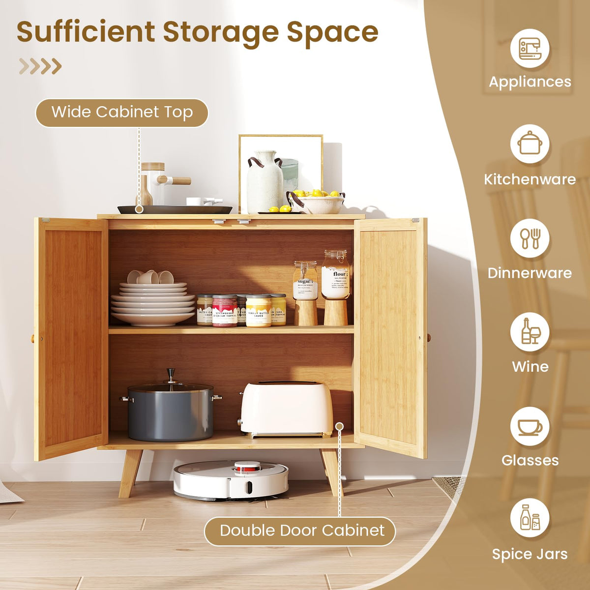Bamboo Buffet Cabinet Boho Sideboard Storage Cabinet with Doors