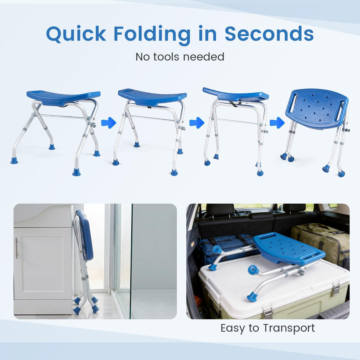 Folding Shower Chair, Aluminum Alloy Shower Seat for Inside Shower and Bath Tub
