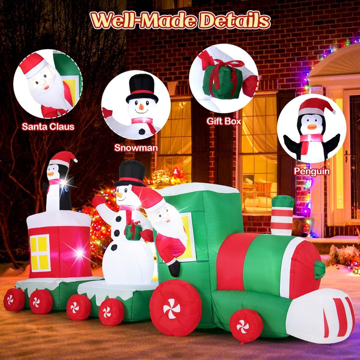 3.5m Christmas Inflatables Train with Snowman and Gift Box