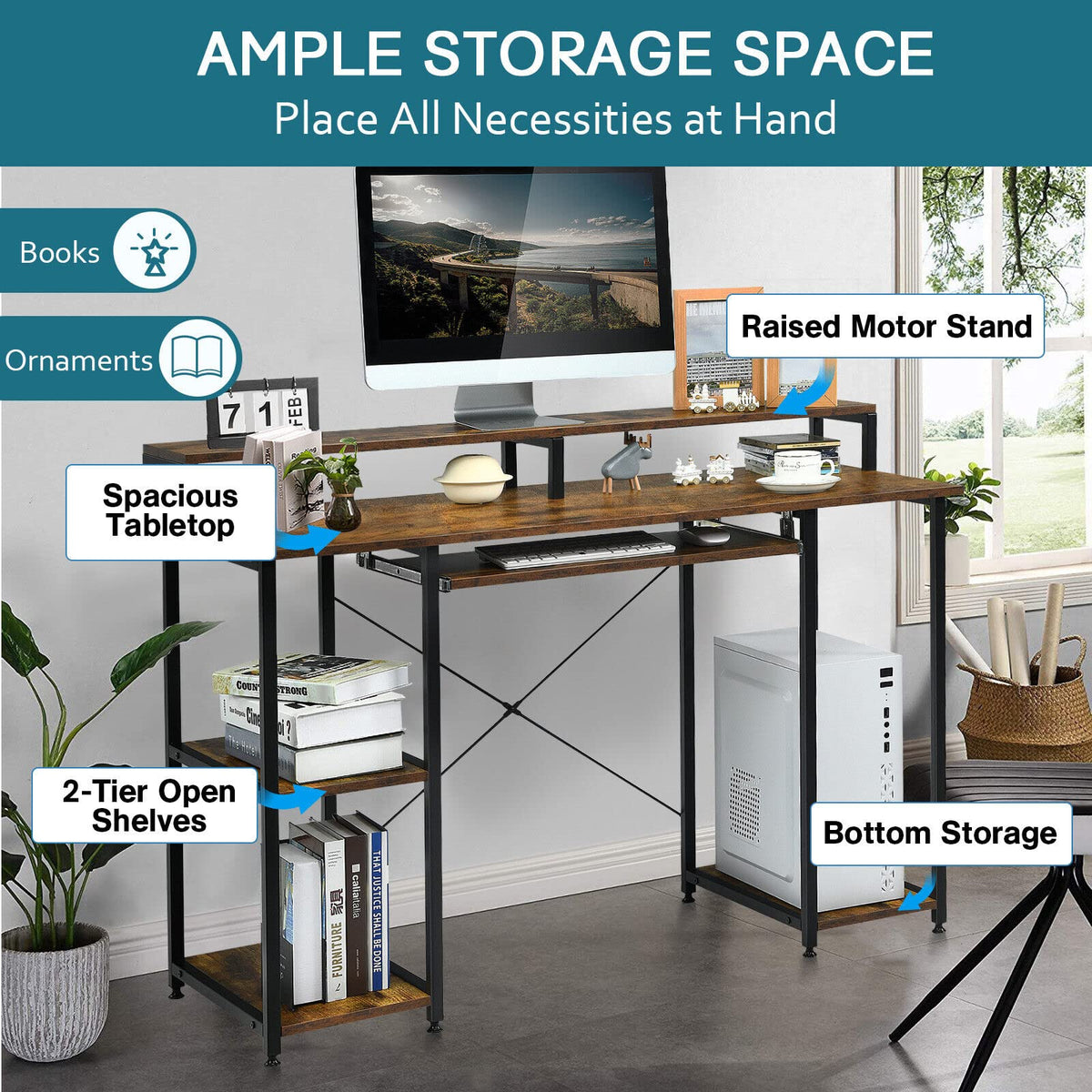 Giantex Computer Desk with Storage Shelves, Home Office Writing Table with Monitor Stand