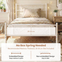 Single Size Metal Bed Frame with Floral Headboard and Footboard