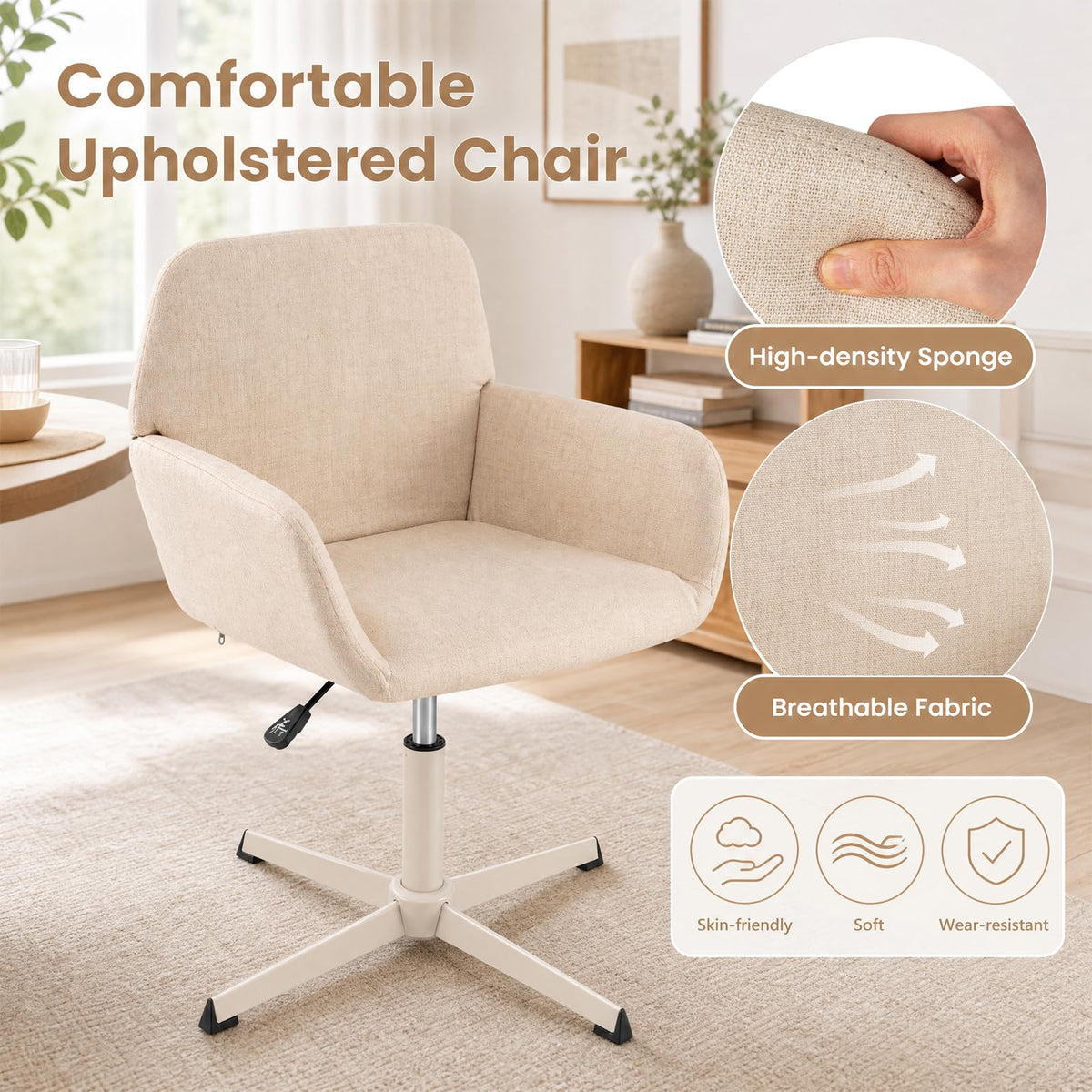 Giantex Vanity Chair with Back, 360° Swivel Armchair w/Adjustable Height