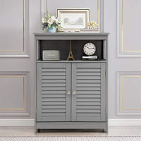 Bathroom Floor Cabinet, Wooden Storage Cabinet with Double Shutter Door & Adjustable Shelf