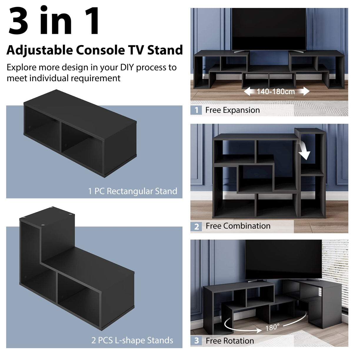 Giantex 3 Pieces Adjustable TV Console Stand