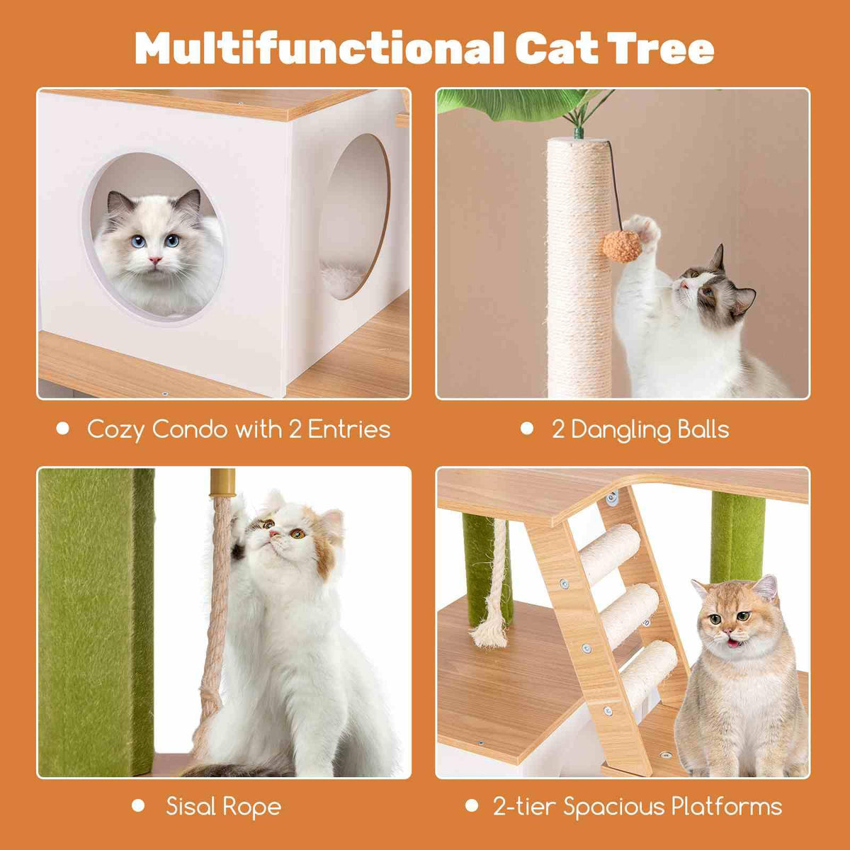 Large Cat Tree w/Litter Box Enclosure, Hidden Cat Washroom