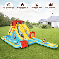 Inflatable Water Slide, 7-in-1 Double Long Slide Inflatable Water Park w/Climbing Wall (with 750W Blower)