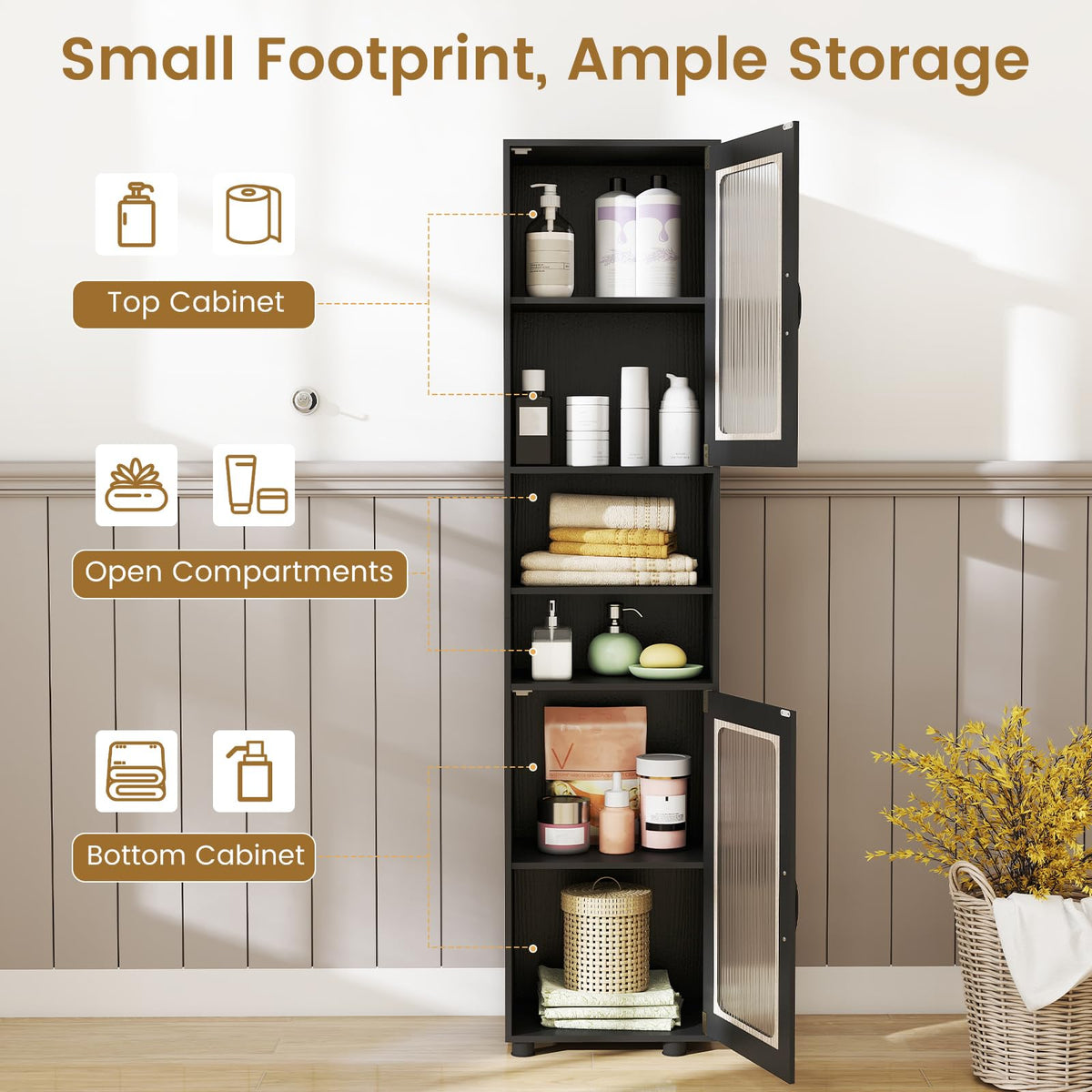 Giantex Tall Bathroom Storage Cabinet, 170 cm H Freestanding Storage Organizer