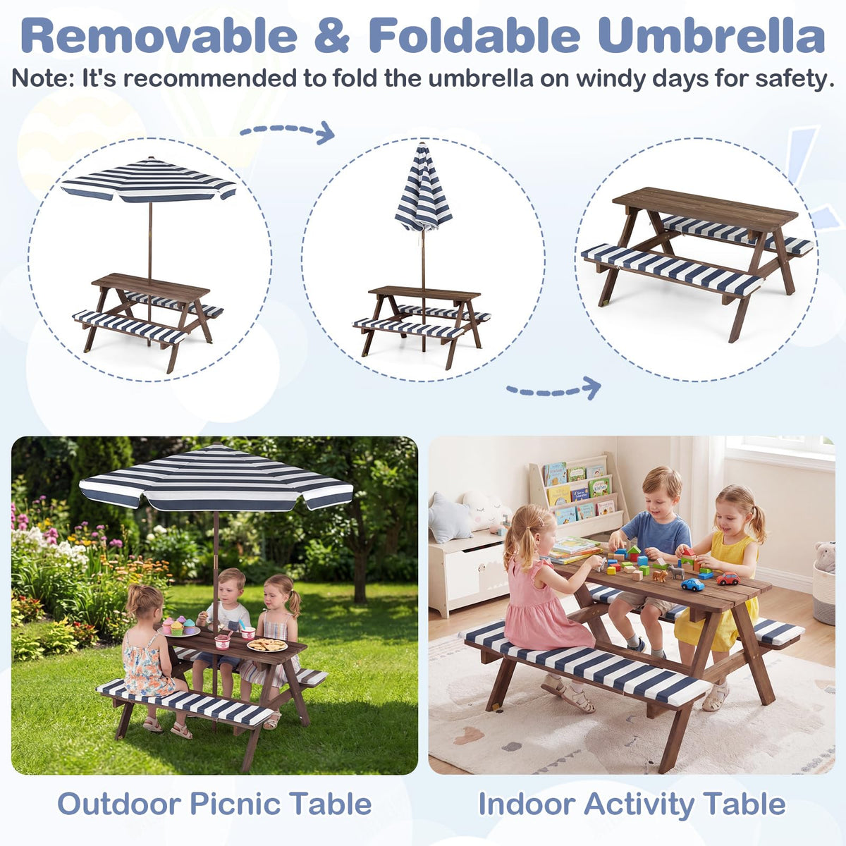 Kids Picnic Table with Bench, Fir Wood Toddler Outdoor Table Set