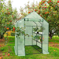 3 Tiers Outdoor Walk in Greenhouse, 12 Shelves Movable Green House Tunnel