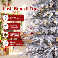 180/210cm Flocked Cypress Christmas Tree, Pre-Lit, Hinged