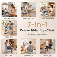 7-in-1 Convertible Foldable Baby High Chair w/Adjustable Tray