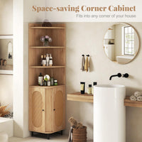 PE Rattan Corner Cabinet 172 cm Tall Corner Bookcase with 2 Doors and 4 Open Shelves