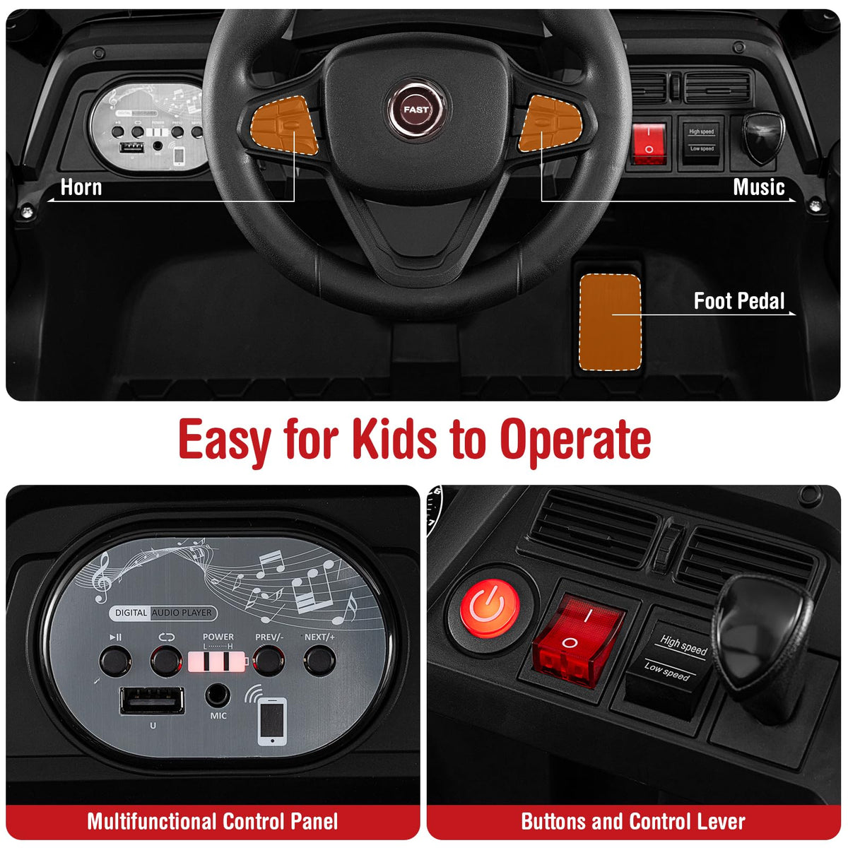12V Kids Ride on Car with Parental Remote and 3 Speeds