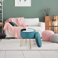 Velvet Storage Ottoman Stool, w/ Hairpin Like Metal Legs, Modern Dressing Make-up Vanity Stool