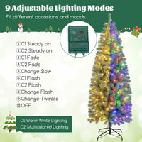 Pre-Lit Blue Artificial Slim Pencil Hinged Holiday Christmas Tree with 9 Modes LED Lights