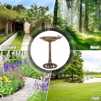Garden Bird Bath with Sparrow Statue for Courtyard and Lawn