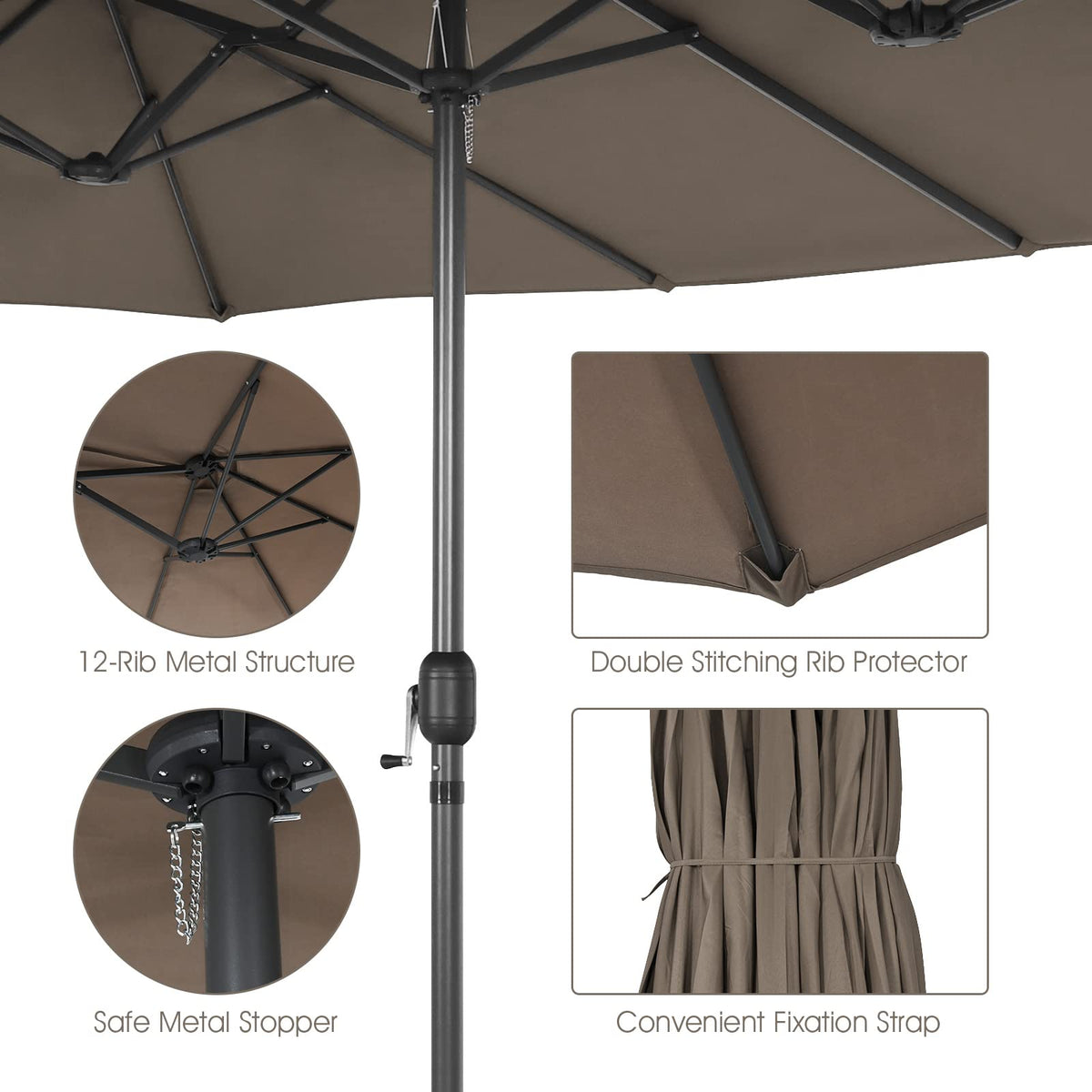 4.7 M Double-Sided Patio Umbrella, Outdoor Extra Large Umbrella W/Hand-Crank System & Air Vents